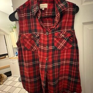 Red Plaid Sleeveless Shirt